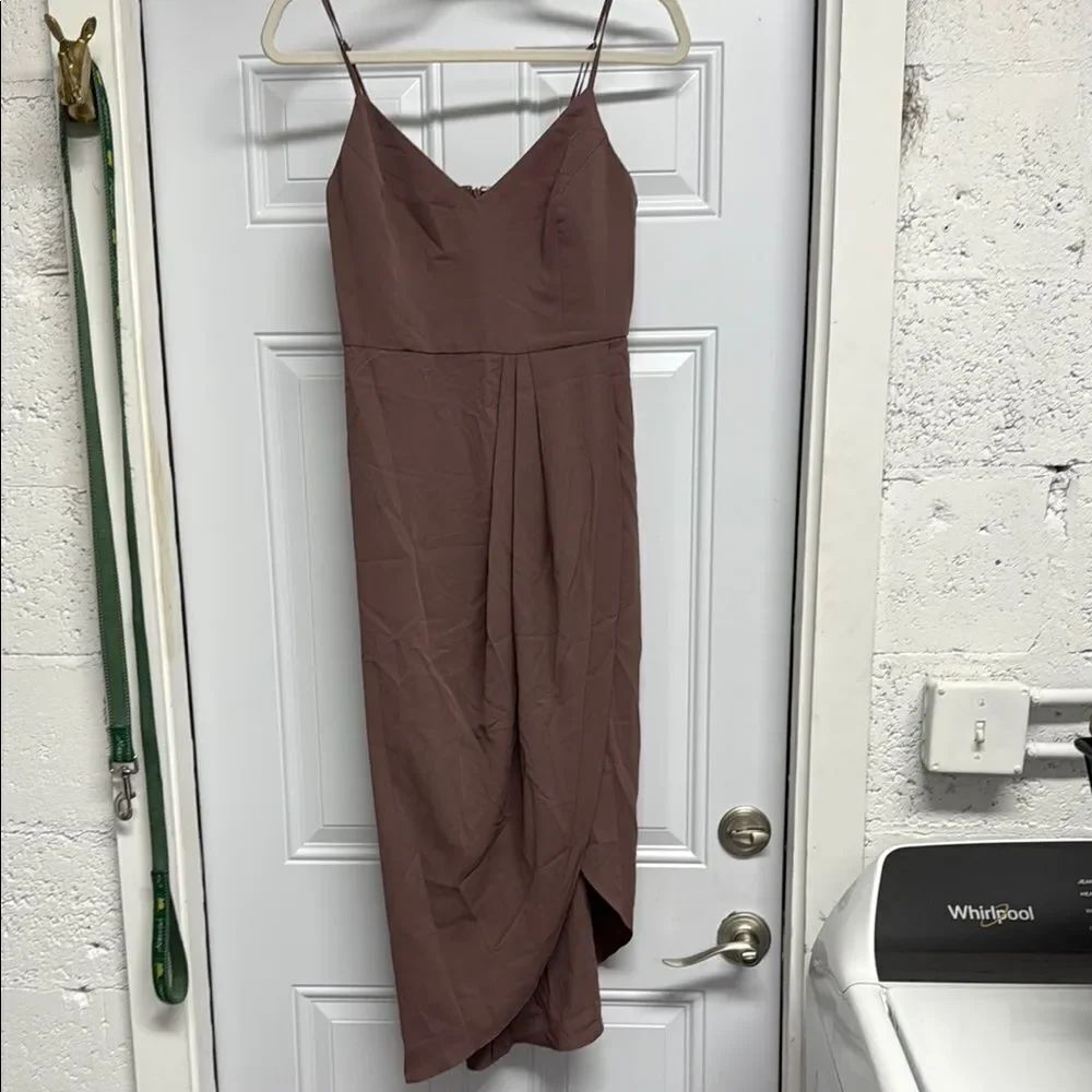Lulu's Brown Asymmetrical Pleated Wrap Dress NWT Size Medium